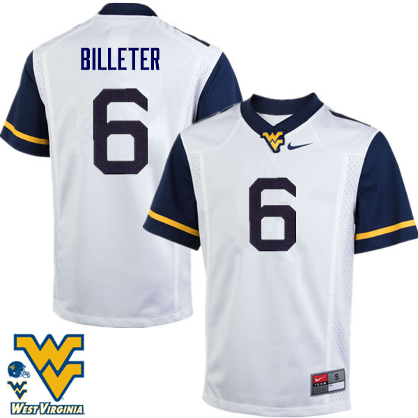 Men #6 Will Billeter West Virginia Mountaineers College Football Jerseys-White